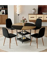 47" Round Dining Set: Table with Storage & 4 Linen Chairs