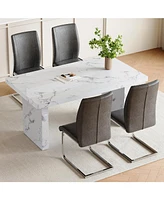 White Marble Table & Gray Pu Chairs