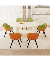 63" Cream Table & Green Chair Set (6 Black Leg Chairs)