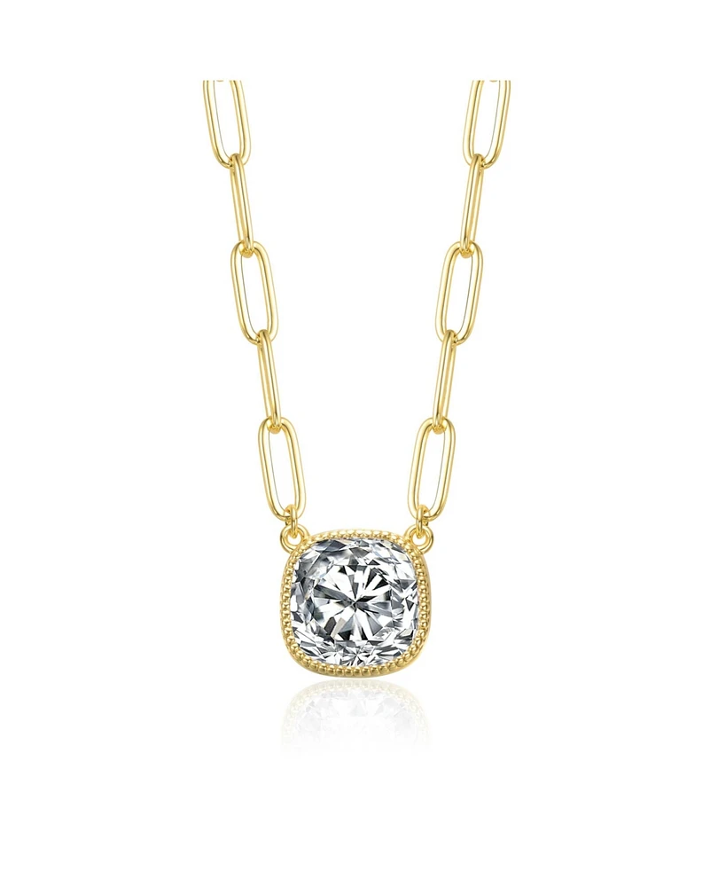 Square Bezel Set Clear Cubic Zirconia Solitaire Necklace