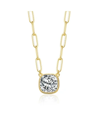 Square Bezel Set Clear Cubic Zirconia Solitaire Necklace