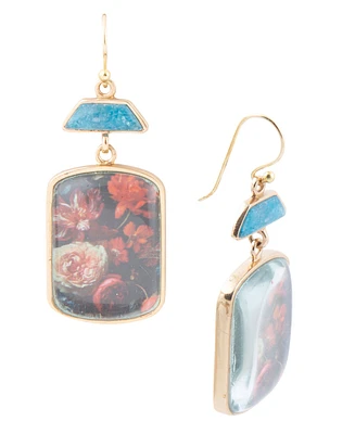 Barse Scenic Dark Florals Blue Apatite Golden Drop Earrings