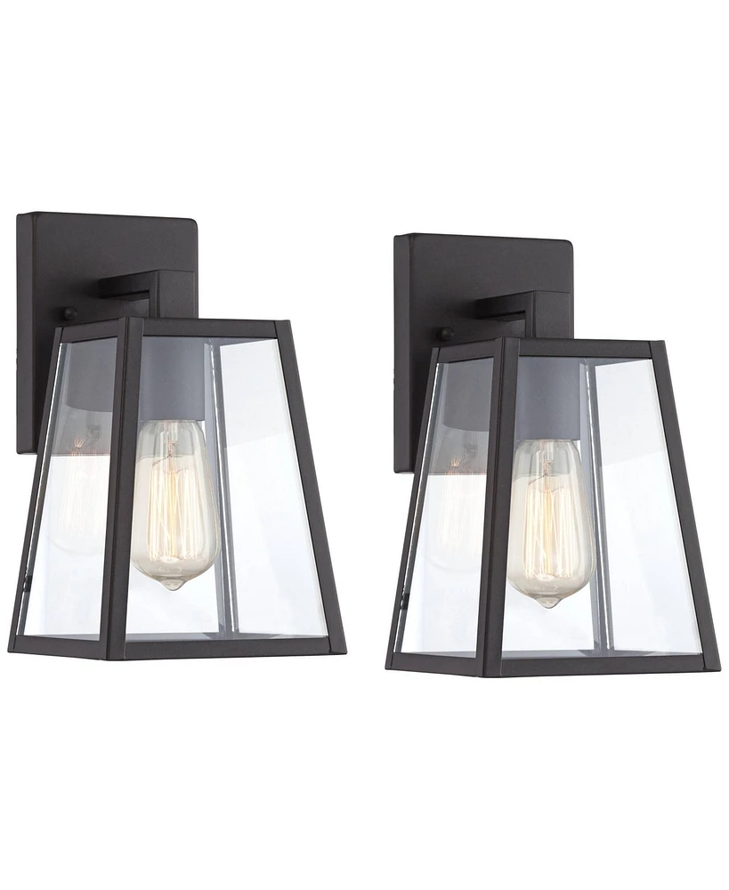 Arrington Modern Rustic Outdoor Wall Lights Fixtures Set of 2 Tapering Black 10 3/4" Clear Glass for Exterior House Porch Patio Outside Deck Gara