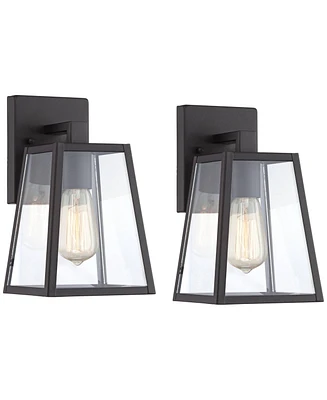 Arrington Modern Rustic Outdoor Wall Lights Fixtures Set of 2 Tapering Black 10 3/4" Clear Glass for Exterior House Porch Patio Outside Deck Gara