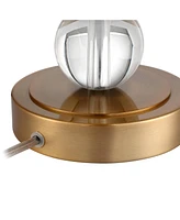 Halston Modern Buffet Table Lamps Set of 2 with Dimmer 32 1/2" Tall Skinny Brass Metal Stacked Crystal Off-White Fabric Drum Shade Living Family