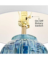 Temple Jar 27" Tall Modern Asian Table Lamps Set of 2 Blue-Green Teal Ceramic Living Room Bedroom Bedside Nightstand House Office Home Reading Wh