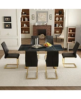 63" Black Sintered Stone Table & 6 Pu Chairs - Golden Legs