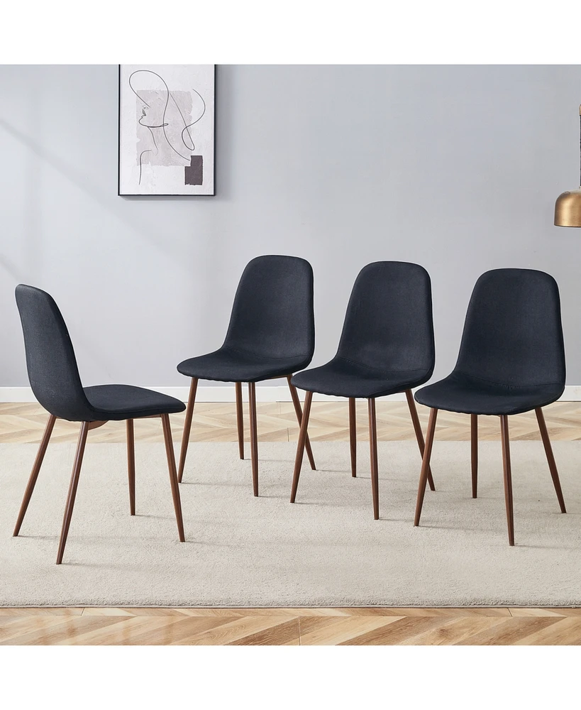 Black Linen Dining Chairs - Set of 4, Walnut Legs