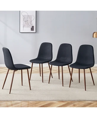 Black Linen Dining Chairs - Set of 4, Walnut Legs