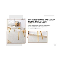 Sintered Stone Dining Set: White Marble Table & 4 Pu Chairs