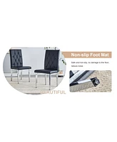 Modern Glass Dining Table Set with 4 Black Chairs