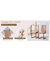 Retro Wood Table & 6 Brown Tech Fabric Chairs