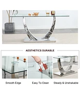 Clear Glass Top Dining Table - Silver Legs