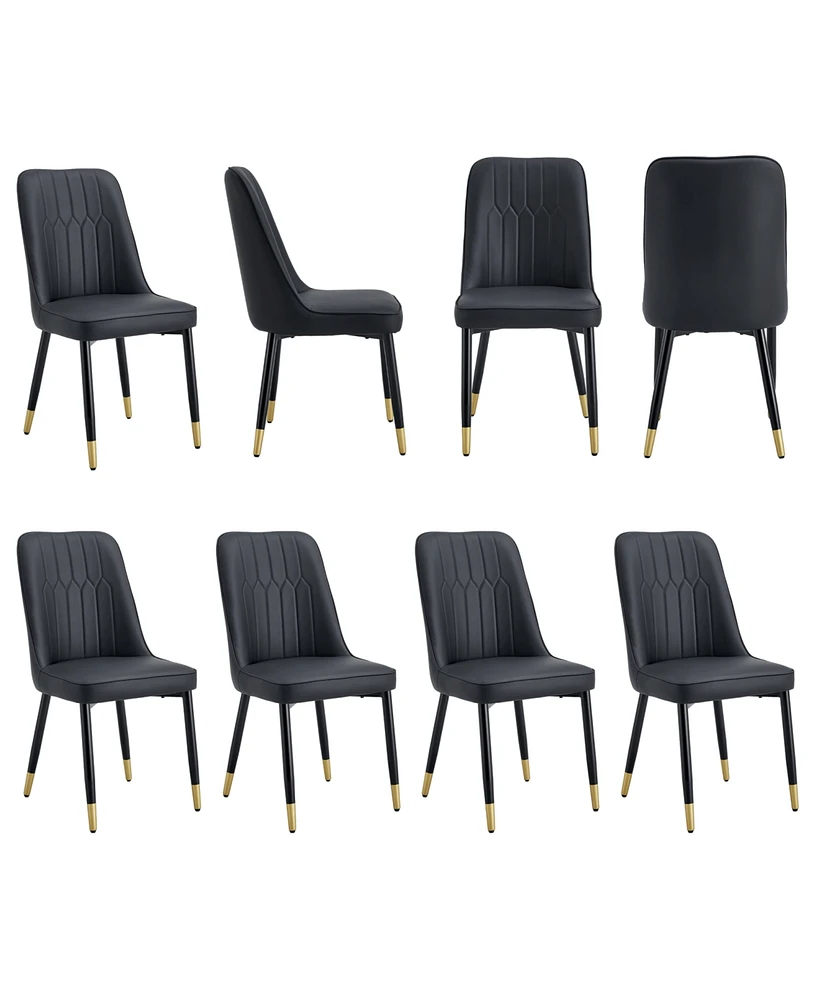 Pu Leather Dining Chairs, Black Metal Legs, Set of 8 (Black/Pu)