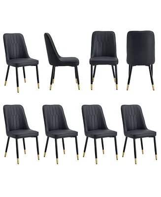 Pu Leather Dining Chairs, Black Metal Legs, Set of 8 (Black/Pu)