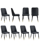 Pu Leather Dining Chairs, Black Metal Legs, Set of 8 (Black/Pu)