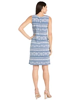 R & M Richards Women's Drape-Front Jacket and Printed Necklace Dress Set