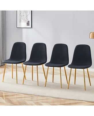 Black Linen Dining Chairs - Set of 4, Golden Legs