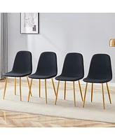 Black Linen Dining Chairs - Set of 4, Golden Legs