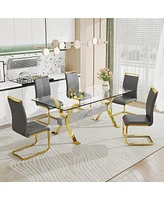 Modern Glass Dining Table Gold Legs 79"