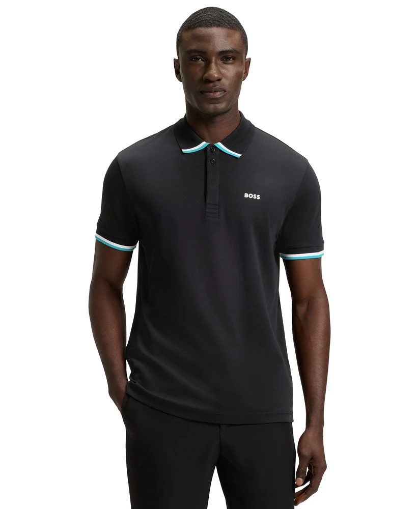 Boss by Hugo Men's Paddy Knit Polo Shirt Cotton With Striped