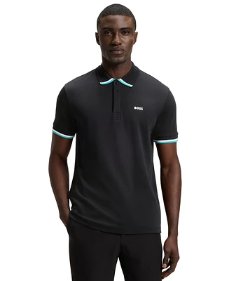 Boss by Hugo Men's Paddy Knit Polo Shirt Cotton With Striped