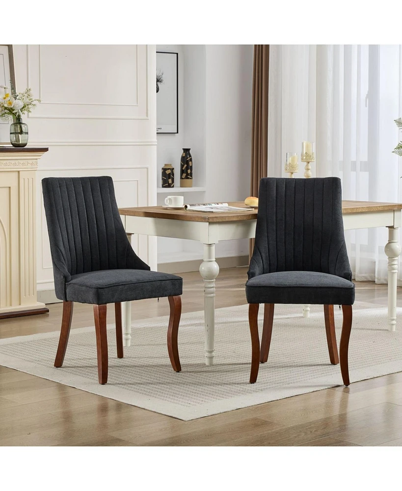Rayon Linen Dining Chairs, Set of 2 (Black