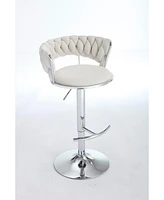 Cream Velvet Bar Stools (Set of 2) Adjustable Height