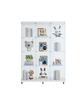 3 Door Glass Cabinet Glass Display Cabinet with 4 Shelves, White