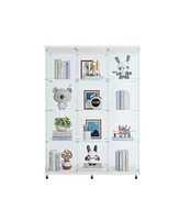 3 Door Glass Cabinet Glass Display Cabinet with 4 Shelves, White