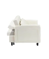 Beige Velvet Sofa Bed - Convertible Sleeper Couch