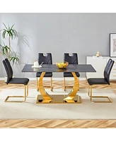 Sintered Stone Dining Set: 63" Table & 4 /Gold Chairs
