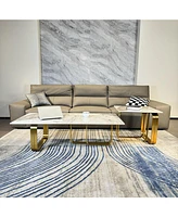 Sintered Stone Coffee Table Set, Gold Frame