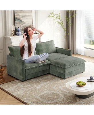 Corduroy Loveseat Sofa with Ottoman & 2 Cushions