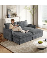 Corduroy 2-Seater Sofa with Footrests & Cushions