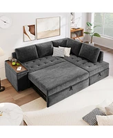 Mirod 91.5-Inch L Shaped Couch with Pull Out Bed and Storage Sectional Sleeper Sofa with Hidden Storage, Wide Armrest with storage,for Living Room, Ap