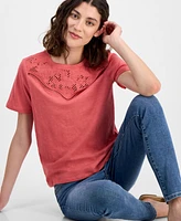 Nautica Jeans Women's Embroidered Cutout Top