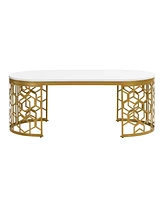 Modern Oval Coffee Table with Cut-Out Pattern Metal Stainless Steel Frame in 47.2"