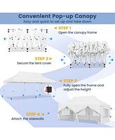 10 x 20 Ft Pop up Canopy with 6 Sidewalls and Windows and Carrying Bag for Party Wedding Picnic-White