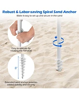 6.5 Ft Beach Umbrella with Fringe Outdoor Tassel Umbrella with Push Button Tilt