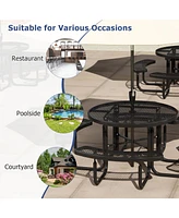 45 Inches Outdoor Round Picnic Table and Bench Set for 8 with Umbrella Hole-Black