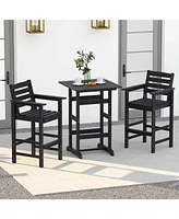 30 Inch Square Bar Table Dining Table with Slatted Tabletop for Poolside
