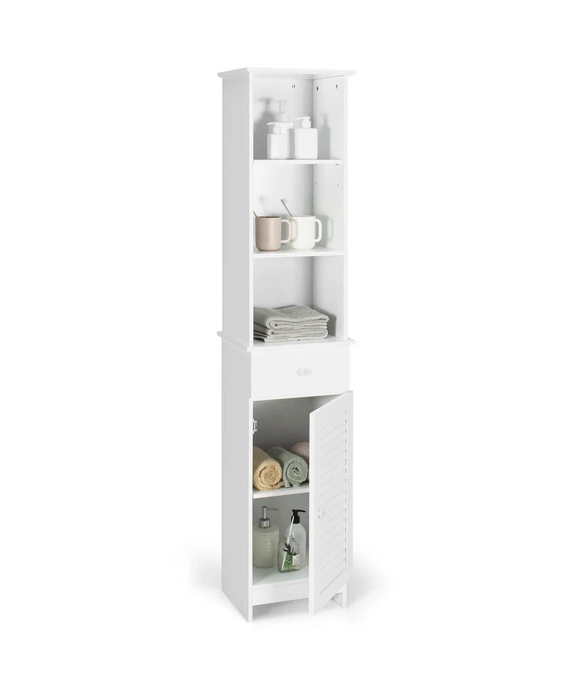 Bathroom Tall Freestanding Storage Cabinet with Open Shelves and Drawer