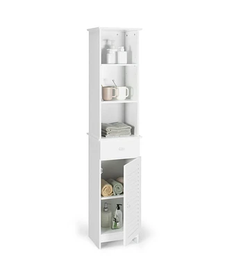 Bathroom Tall Freestanding Storage Cabinet with Open Shelves and Drawer