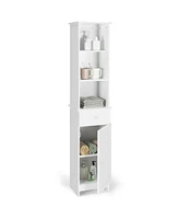 Bathroom Tall Freestanding Storage Cabinet with Open Shelves and Drawer
