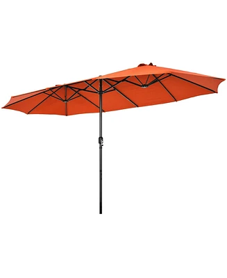 15 Feet Patio Double-Sided Umbrella with Hand-Crank System