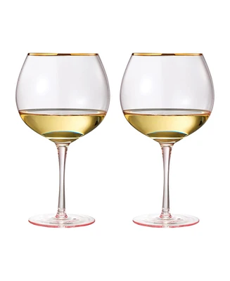 The Wine Savant Gold Rim Vintage Stemmed Wine Glasses, Set of 2