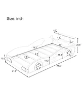 Wooden Race Car Bed,Car-Shaped Platform Twin Bed with Wheels For Teens