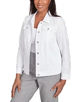 Alfred Dunner Petite Eyelet Button-Front Denim Jacket
