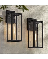 Titan Modern Outdoor Wall Light Fixtures Set of 2 Mystic Black Rectangular Box Frame 17" Clear Glass Panels for Post Exterior Barn Deck House Por